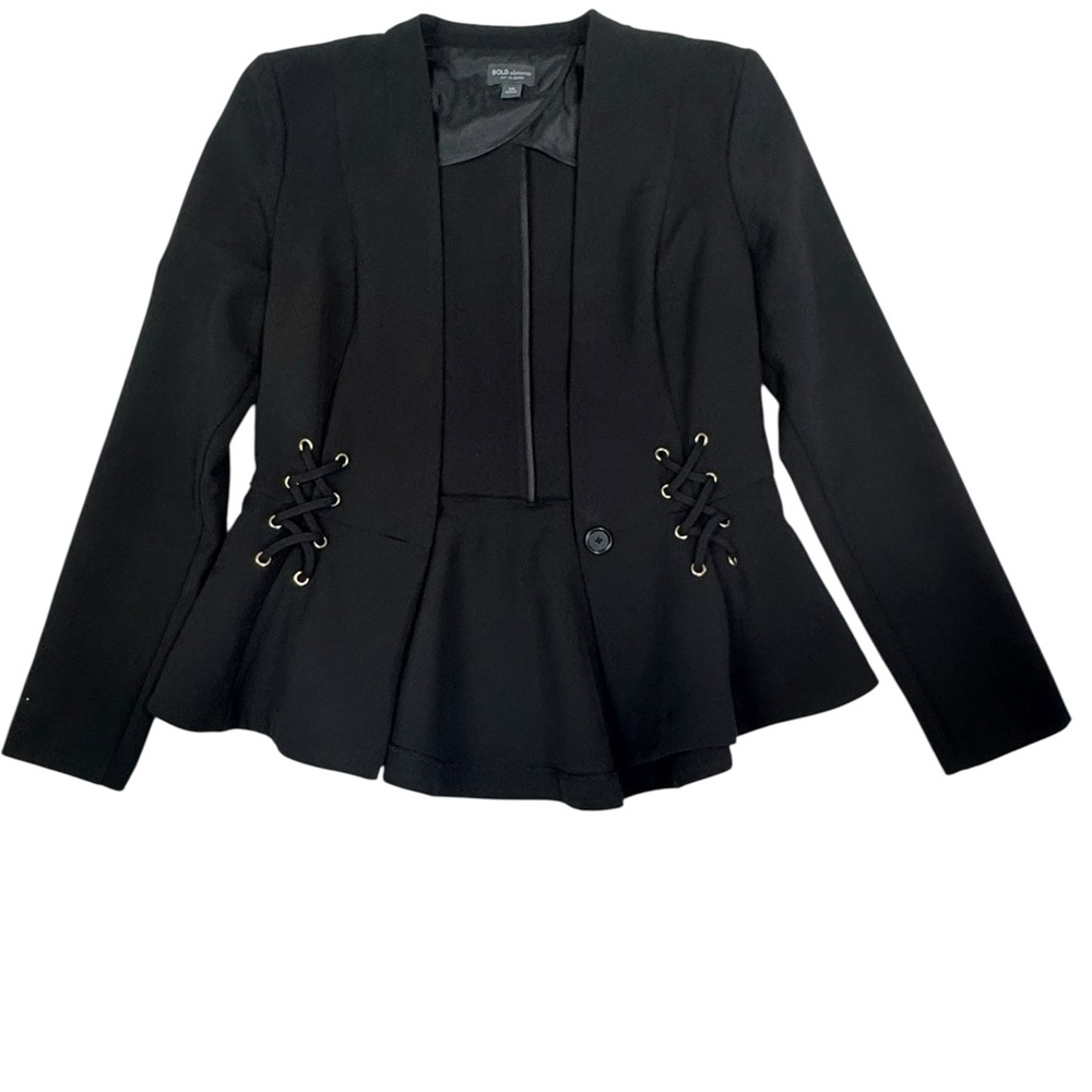 Bold Elements Blazer Jacket XS Black Lace-Up Peplum Career Wear